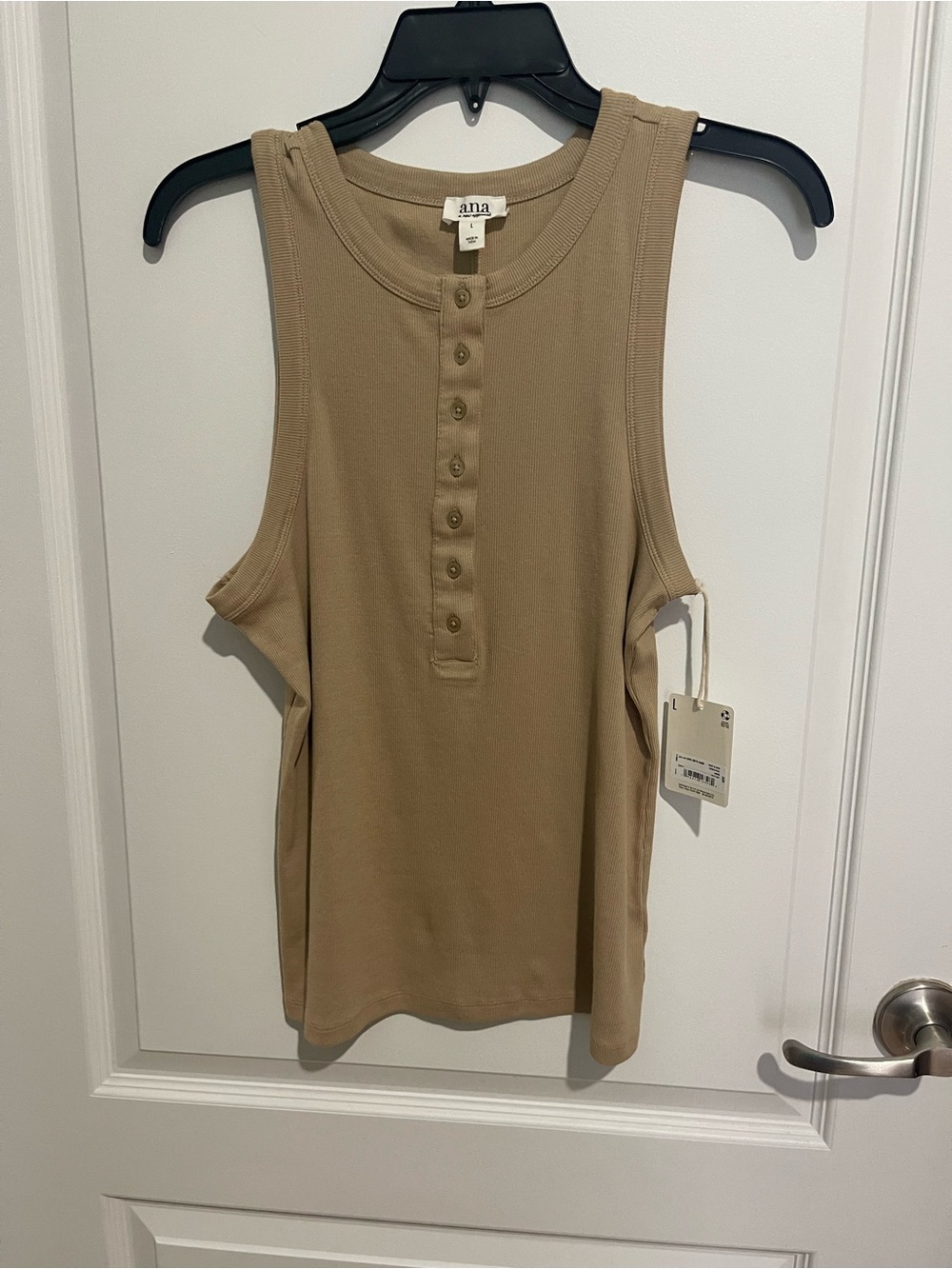 a.n.a Ribbed Henley Tank Top in Tan